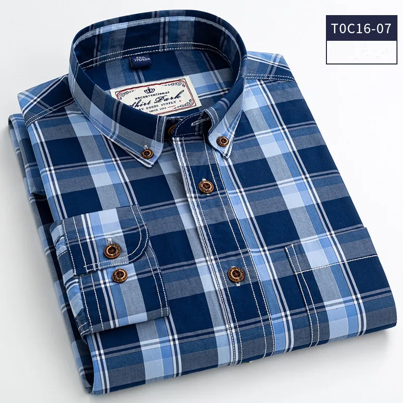 Рубашка мужская с длинными рукавами 2021 хлопок Повседневная Деловая клетчатая