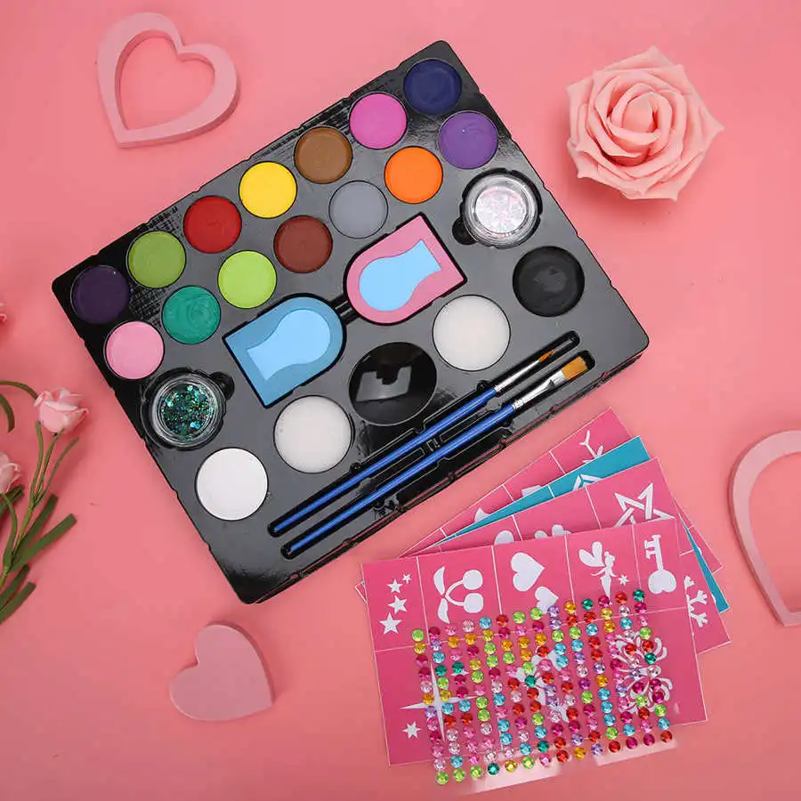 16 цветов краска для лица тела пигментная кисть блестящая пудра Детская косметика