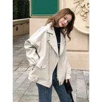 womens 2021 spring and autumn jacket new korean casual fashion loose and thin leather motorcycle jacket