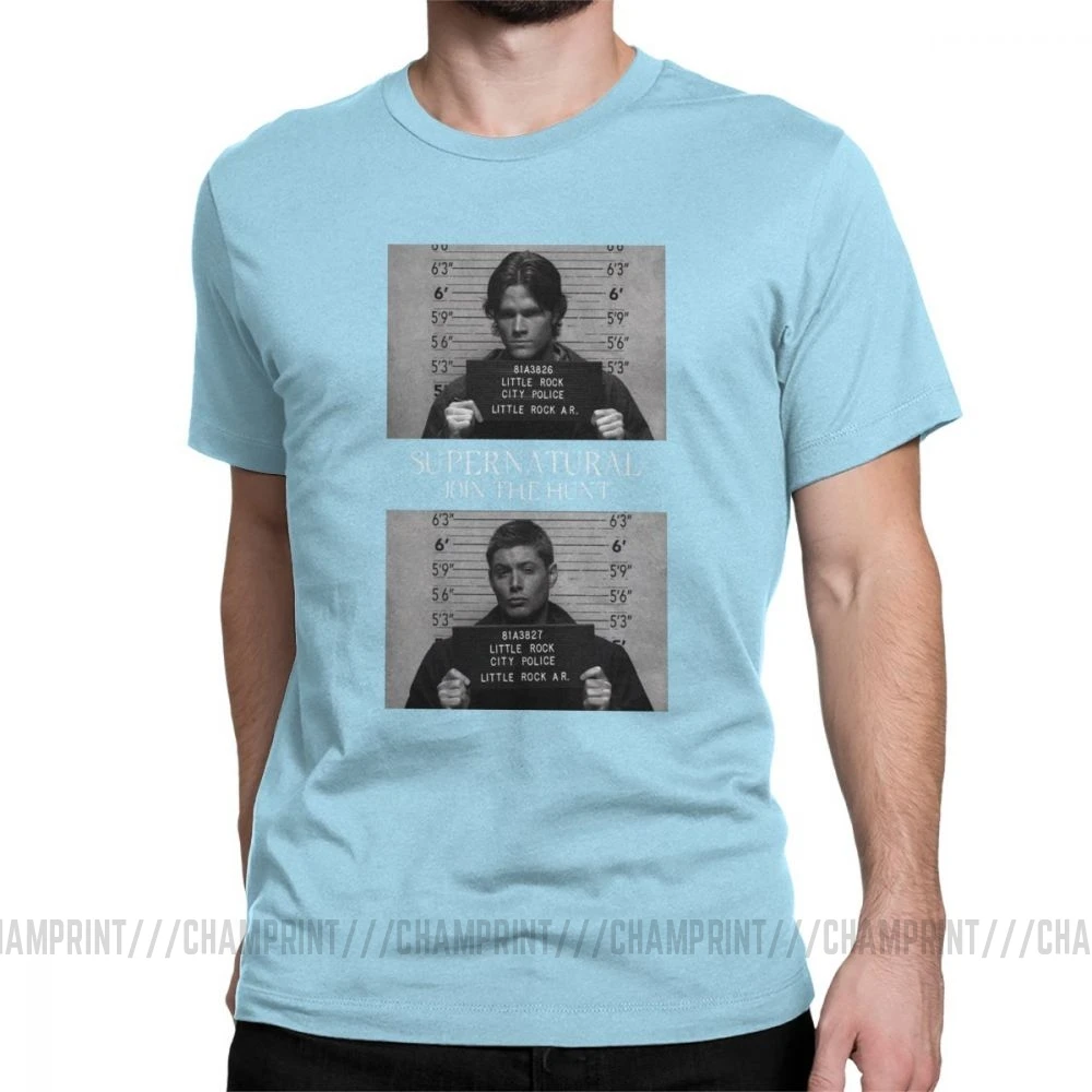 Сверхъестественная футболка Mugshot's Spn Brothers Angel Футболка мужская размера плюс одежда сумасшедшая футболка с круглым вырезом очищенный хлопок - Цвет: Небесно-голубой
