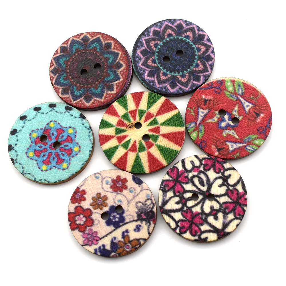 50 шт. Ретро Печать Круглые Деревянные Кнопки шитье скрапбукинга одежда подарки