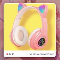 cat ears cute style wireless bluetooth compatible headband game headphone for gril gift colorful bt 5 0 headset beauty headphone