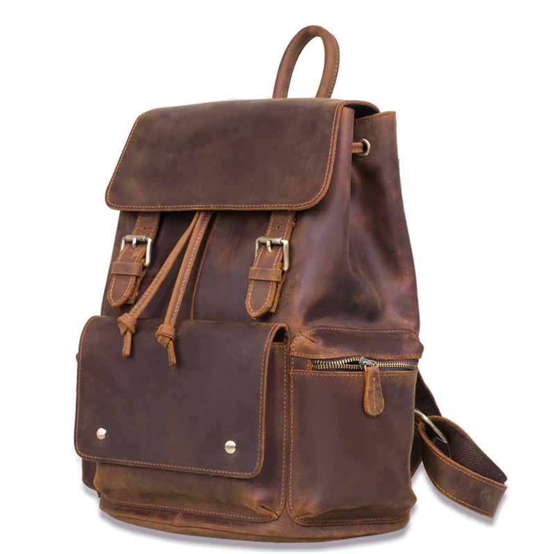Рюкзак из воловьей кожи для мужчин и женщин винтажный дизайнерский Классический