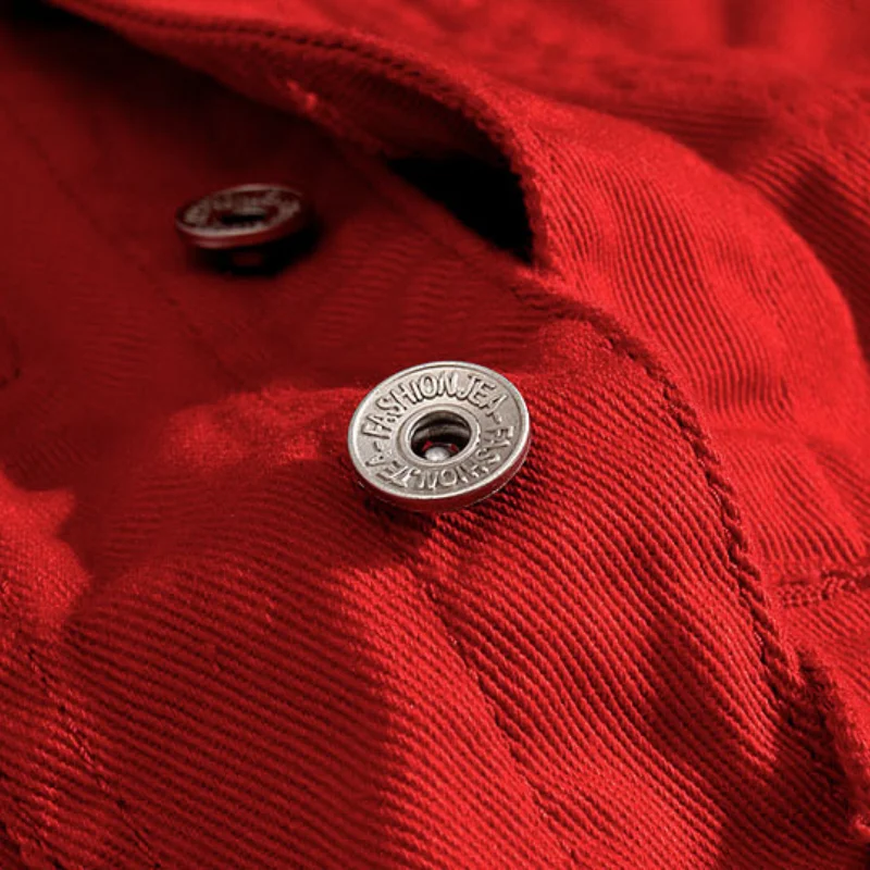 Spring Autumn Ripped Hole Men Slim Denim Jacket Fashion Red Coat Streetwear Male Cool Jeans Motorcycle | Мужская одежда