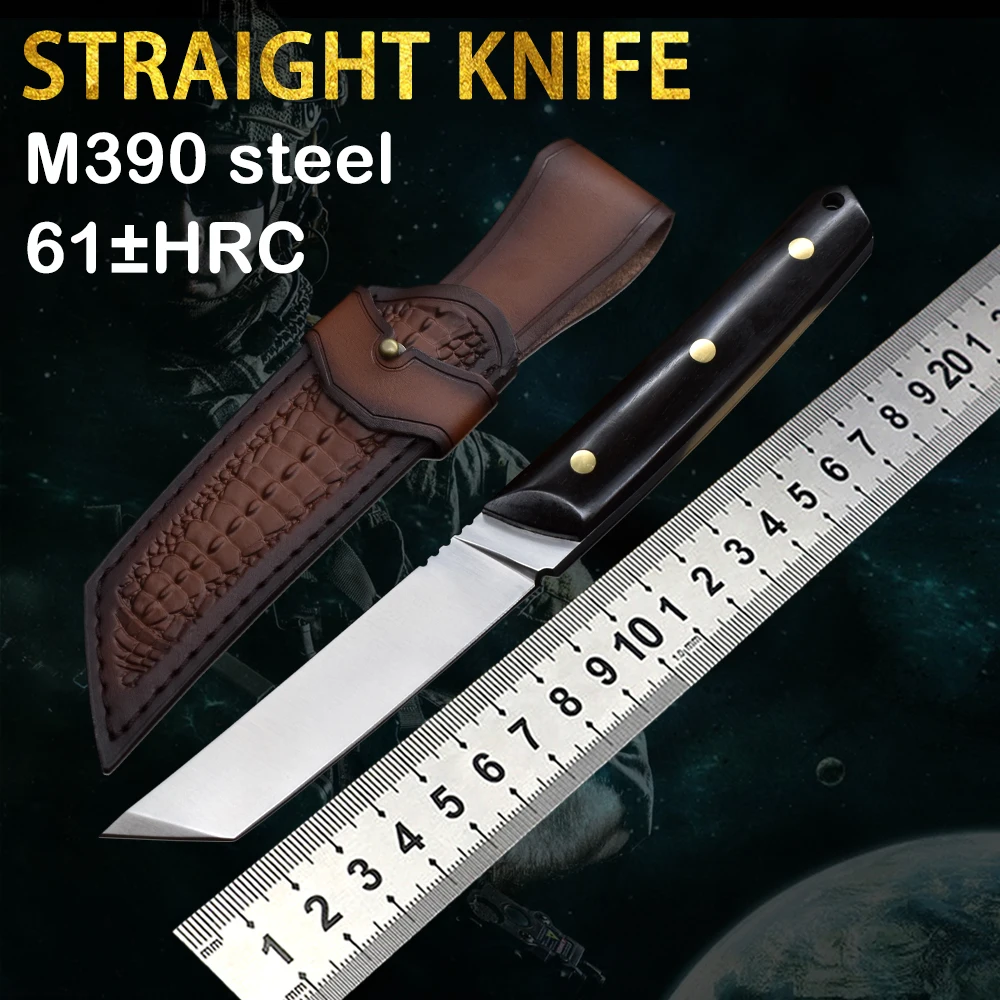 

M390 portable straight knife outdoor special forces camping hunting rescue self-defense tactics high hardness climbing EDC