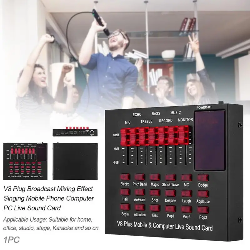 V8 Plus Bluetooth аудио USB гарнитура микрофон Webcast Live Sound Card 6 режимов звука 12 звуковых