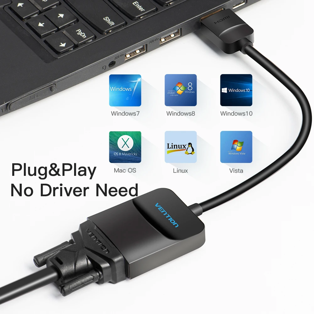 Адаптер Vention HDMI VGA Кабель конвертер Аналоговое видео аудио с интерфейсом micro USBaux