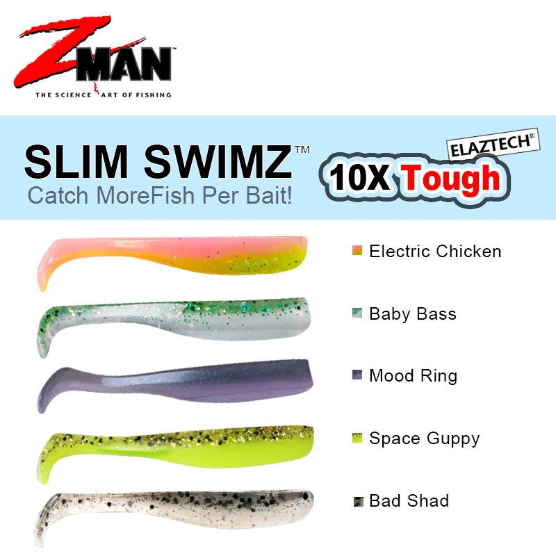 Original in American ZMAN SLIM SWIMZ Fishing Lure Soft Baits 6.4cm/7.7cm 8pcs/bag Catch More Fish Per Bait 10X Tough Elaztech