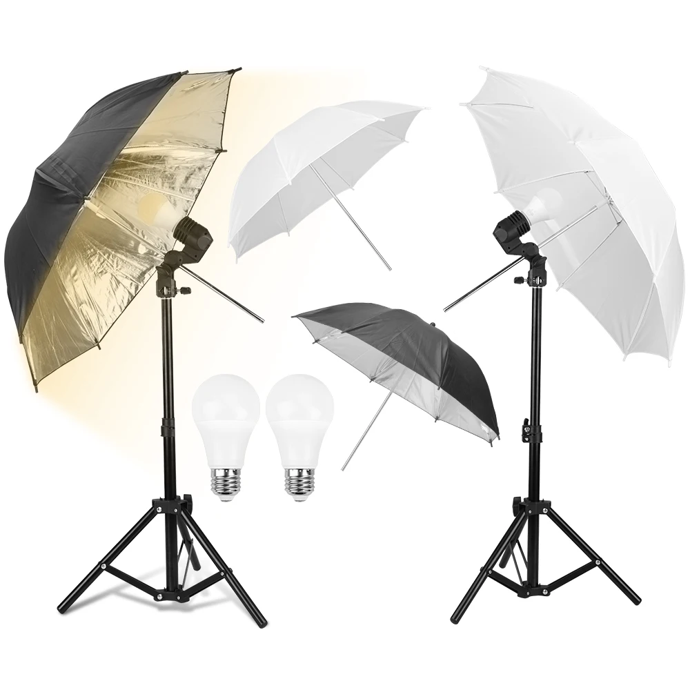 

Комплект для непрерывного освещения с зонтиком, 26 дюймов, регулируемый штатив 68 см, 9 Вт, 2 шт.