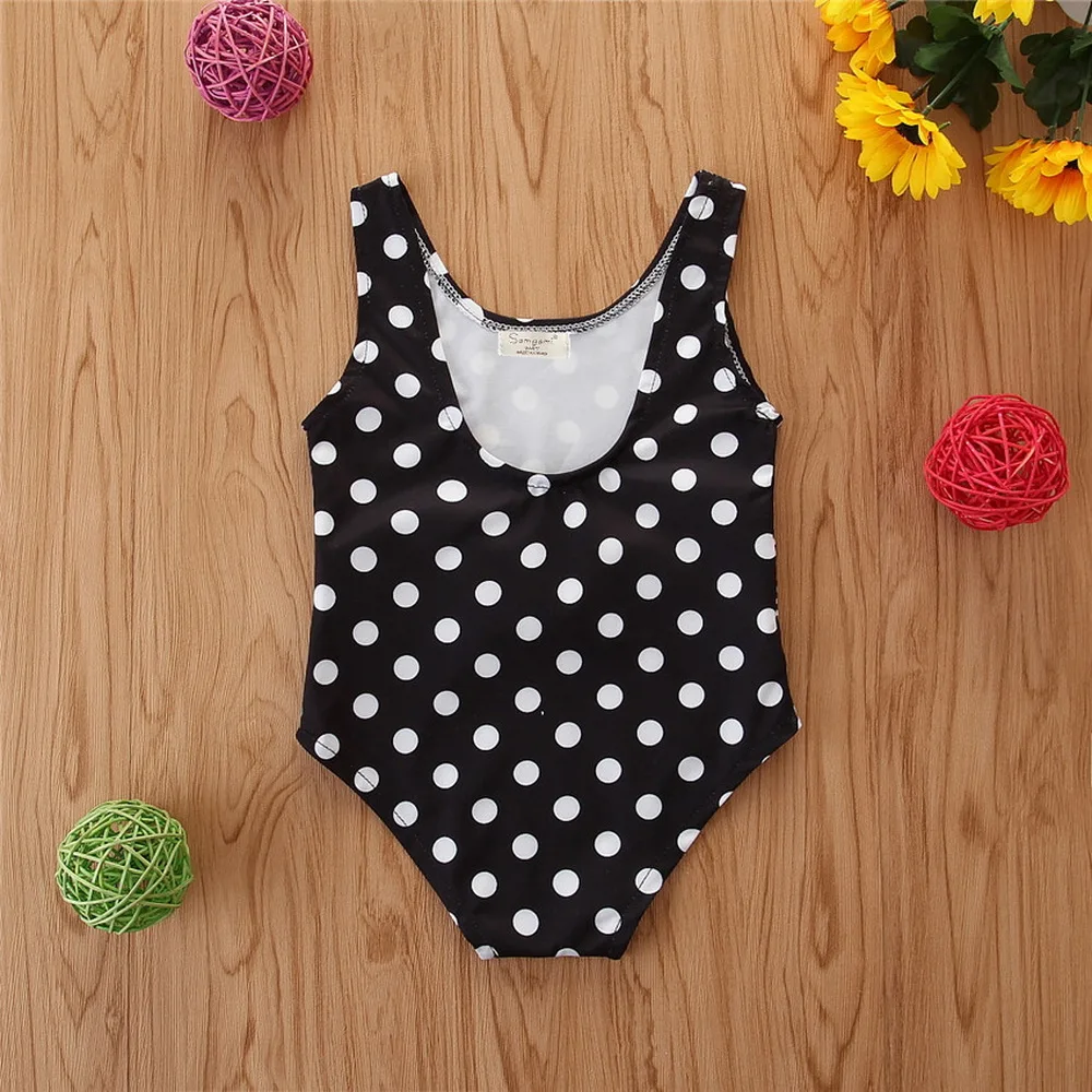 Цельный Детский летний купальник в горошек для маленьких девочек с поясом бикини