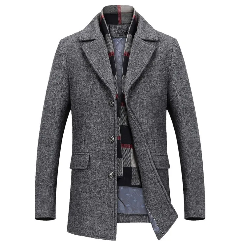 Мужской однобортный клетчатый шарф со съемными лацканами Однотонное шерстяное