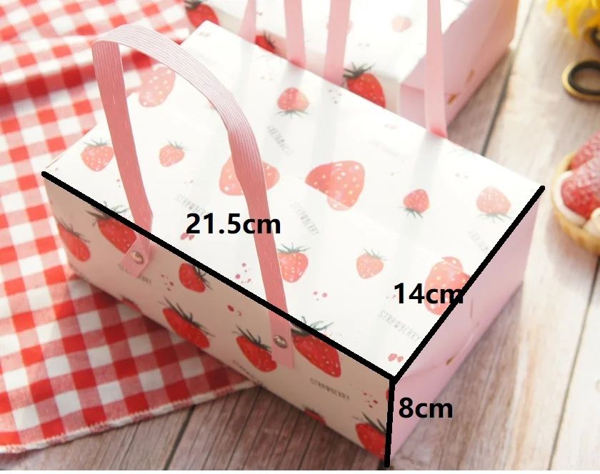 only this box 5 pcs 2 размера на выбор 5 шт бумажная коробка с ручкой в виде клубники для рулона торта, конфет, печенья, шоколада, подарочная упаковка для свадебного использования - Цвет: only this box 5 pcs