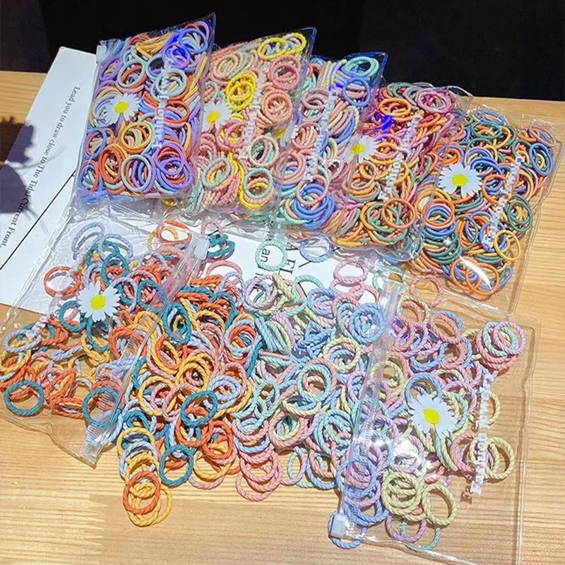 

100 Pcs/Set Candy Color Hair Accessories Mini Elastic Hair Bands Girls Scrunchies Solid Decorate Hair Rope