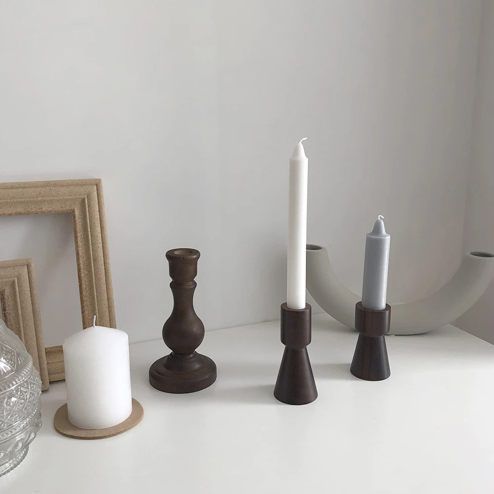 Korean Small Vintage Candlestick Wood Romantic Candle Holder Simple Cafe Kaarsen Houder Home Dining Table Decoration MM60ZT | Дом и сад