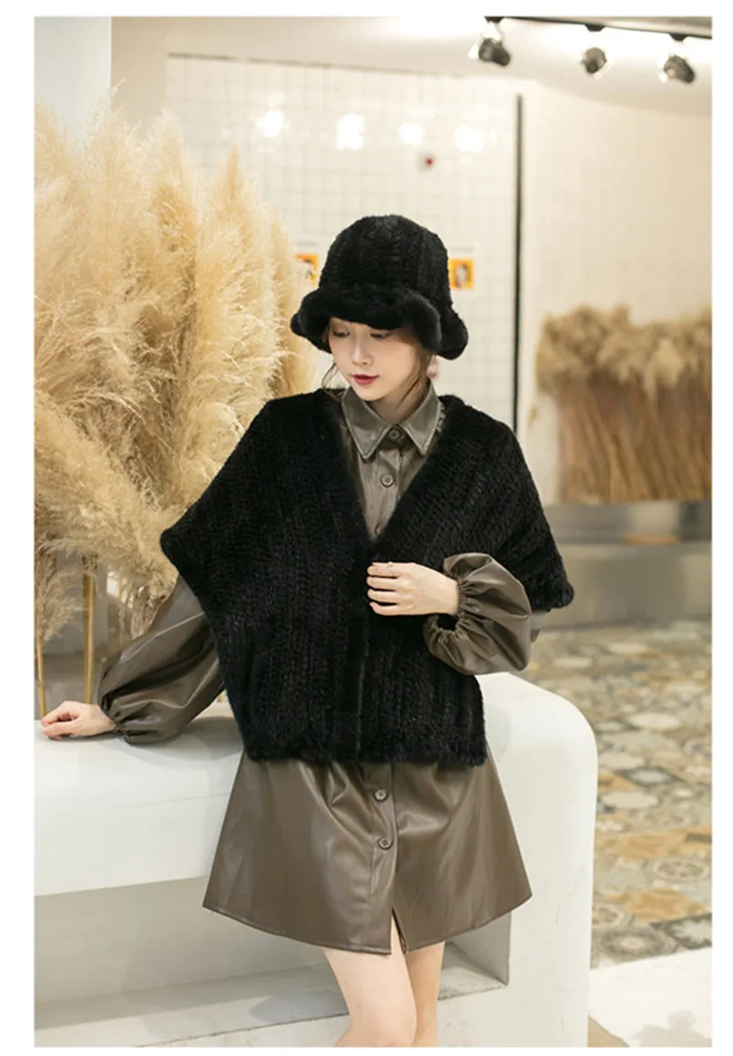 Шаль из натурального меха норки вязаный пушистый серый пончо ручной работы