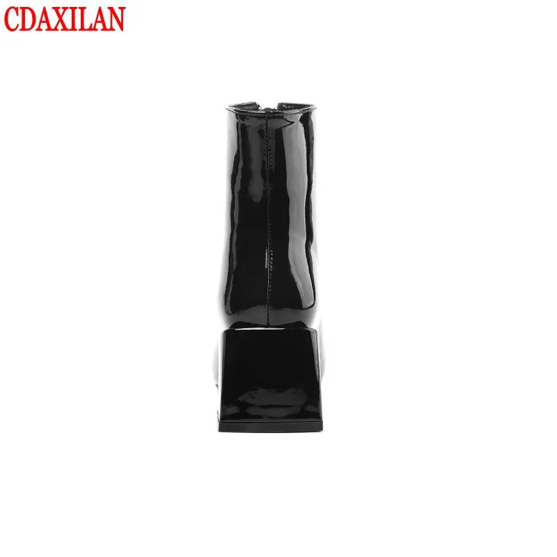 CDAXILAN/новые женские полусапожки из натуральной коровьей лакированной кожи