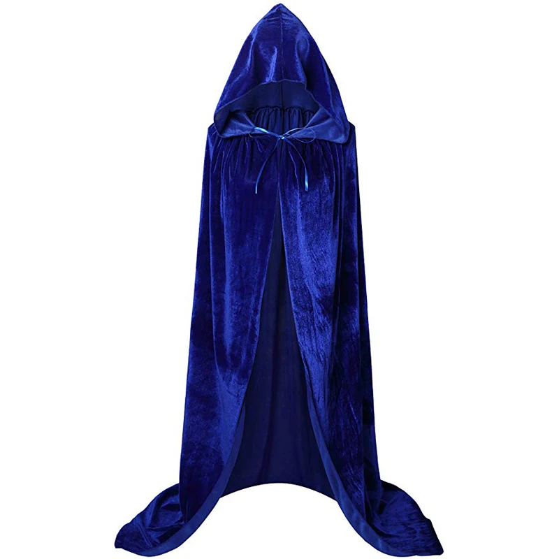 

2021 Halloween Costume Unisex Hooded Cloak Long Velvet Cape for Christmas Cosplay Costumes Blue Red White Black Gray Purple