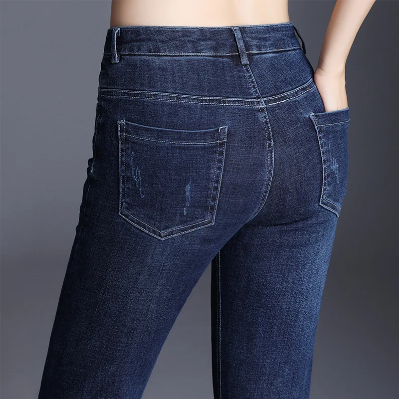 

2020 New Autumn And Spring Women Pencil Jeans Pants Fashion High Waist Elasticity Plus Size Ladies Casual Trousers Zipper