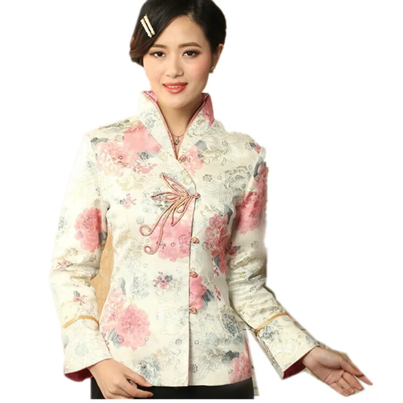 Лидер продаж многоцветный китайский женский атласный пиджак принт традиционный
