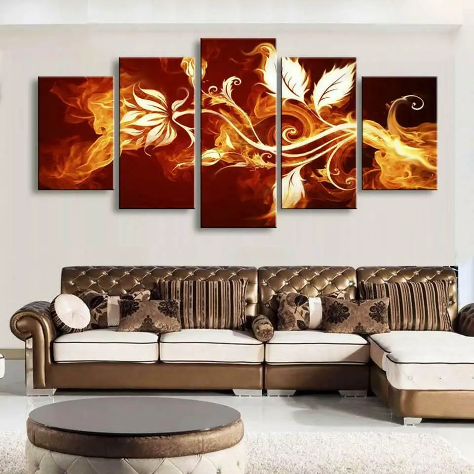 

5 Pcs Fire Flame Flower Poster Canvas Picture Print Wall Art Canvas Painting Wall Decor for Living Room No Framed