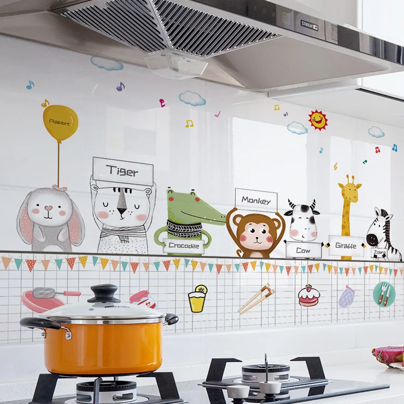 

60*90cm Kitchen Cartoon Oil-Proof Wall Stickers Self-Adhesive Waterproof Transparent Cooktop Tile Stickers Home Decor Wallpapers