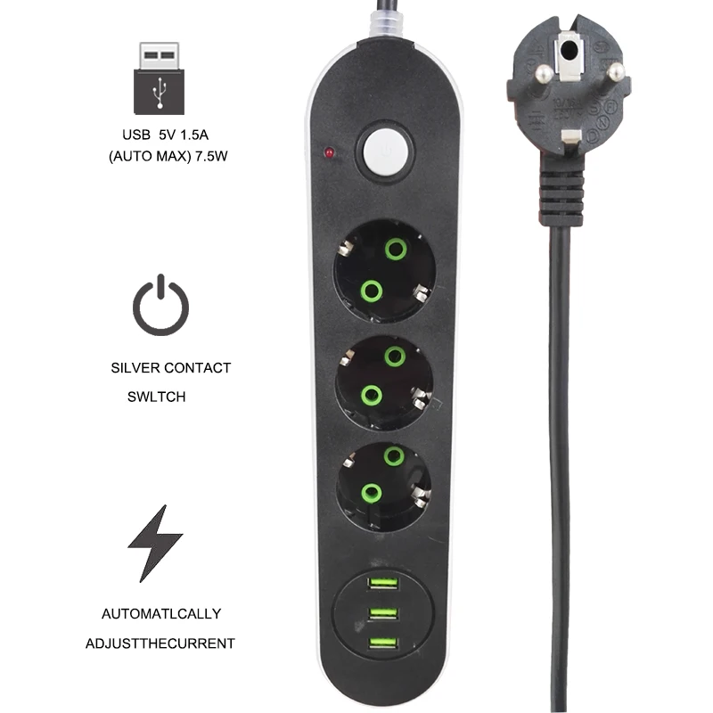 защита от пыли Сетевой фильтр с 3 USB-удлинителями умная полоса адаптер питания