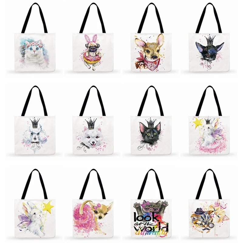 

Fashion Bag Shopping Bags Cute Animal Painting Printed Tote Bag For Women Casual Tote Ladies Shoulder Bag Outdoor Beach Tote