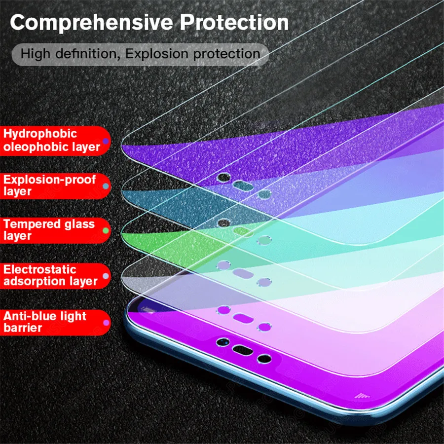 Закаленное стекло с защитой от синего света для Xiaomi 10T Lite Poco X3 F2 Pro Redmi Note 9 Max 9S 8 7 6 5