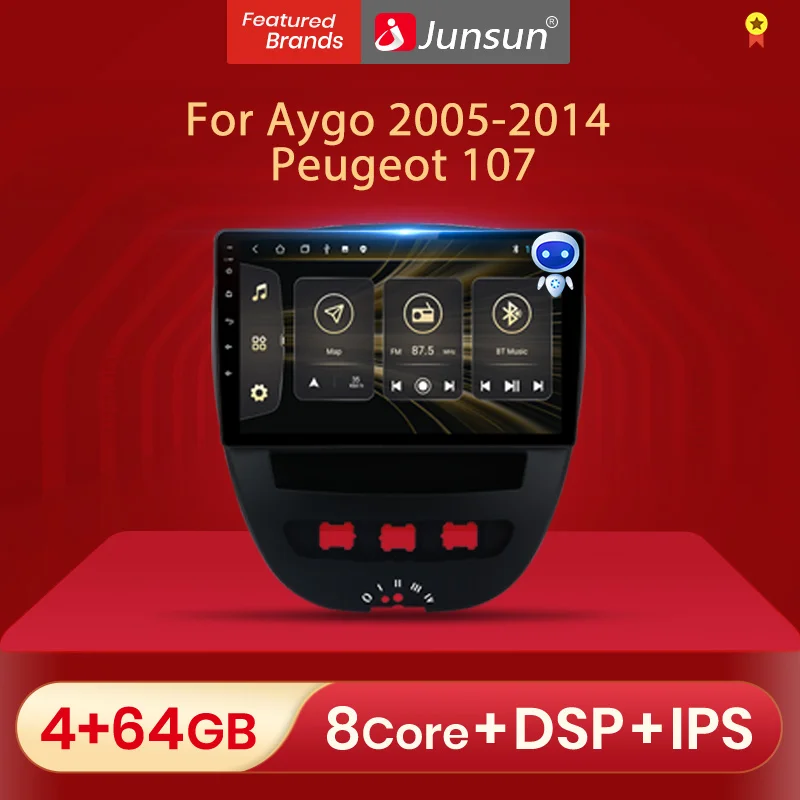 Автомагнитола Junsun V1 pro с экраном мультимедиа для Peugeot 107 Citroen C1 Toyota Aygo 2005 2014 Android