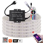 Светодиодная лента с Wi-Fi, 5050, 220 В, RGB + пульт дистанционного управления 24 клавиши, 60 светодиодовм, IP67, водонепроницаемая гибкая светодиодная лента, e, EU, UK, US, AU