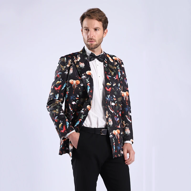 Casual Double-breasted Men Blazer Europe US Size 58 Printed Blazers Man Streetwear Holiday Slim fit Jacket Suit Masculino Terno
