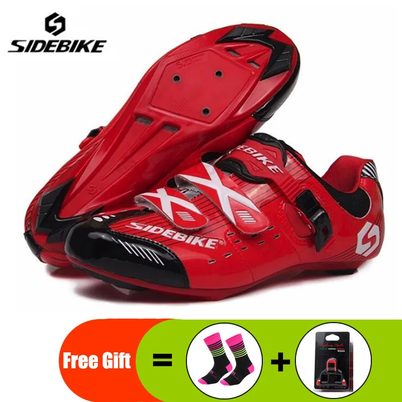 add gift SIDEBIKE/Мужская обувь для велоспорта; комплект с педалью; sapatilha ciclismo; обувь для гоночного велосипеда; самоблокирующиеся велосипедные кроссовки; спортивная профессиональная обувь - Цвет: add gift