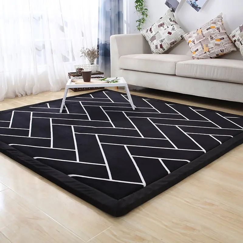 

2cm Thicken Carpet Black And White Striped Style Floor Mat Child Room Tatami Rugs Tapis Carpets Bedroom Salon Antiskid Bedside