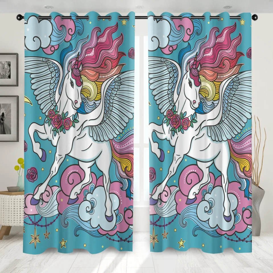 

SOFTBATF Cartoon Unicorn Windows Curtains Darkening for Living Room Bedroom Decorative Kitchen Curtains Dropshipping