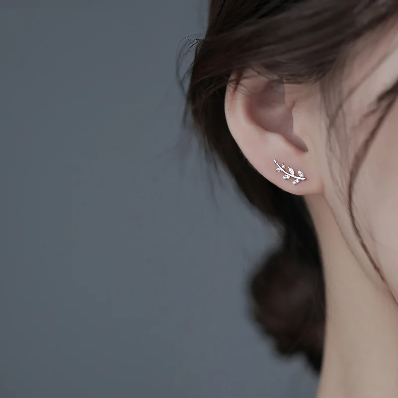 

OEIN 925 Sterling Silver Branch Zircon Earrings For Women Simple Leaf Earrings 2021 New Trendy Silver Color Ear Jewelry
