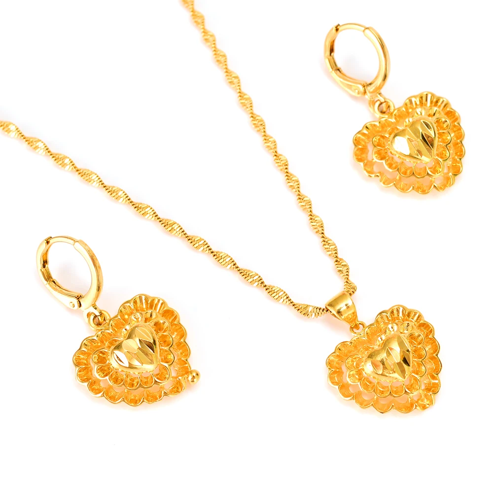 

Bangrui Heart pendant necklace Jewelry sets Classical Necklaces Earrings Set Gold Color Africa Wedding Bride's women girl gift