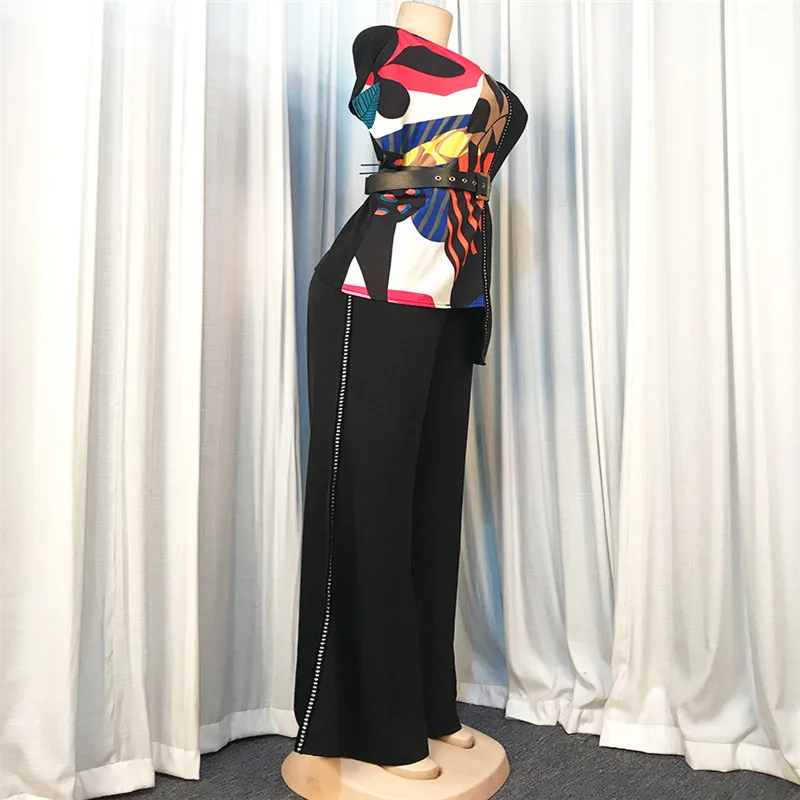 Летний комплект из двух предметов женские комплекты размера плюс топ и штаны