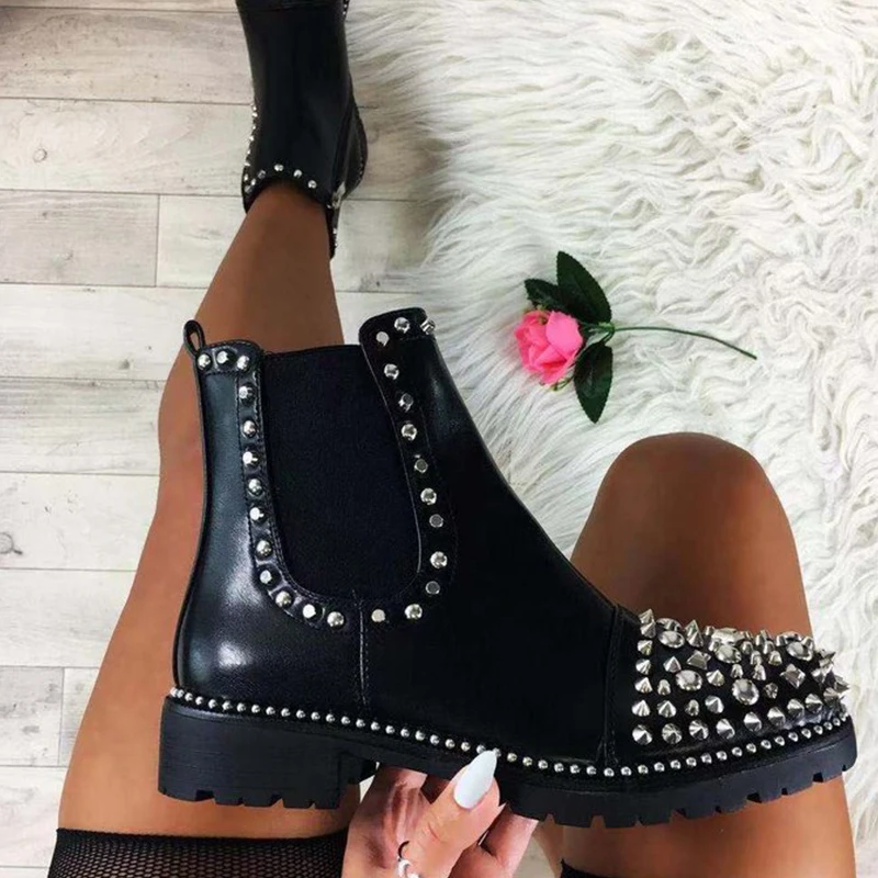 

Женские ботильоны с заклепками, осенние ботинки на платформе, оригинальный дизайн, на молнии, модная дышащая повседневная обувь, большие ра...
