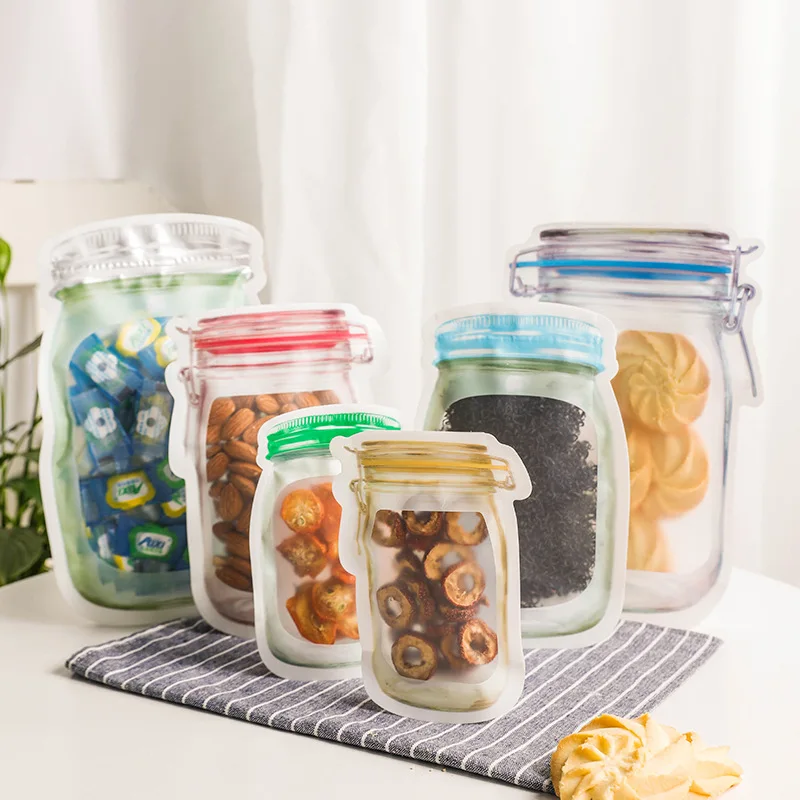 

20/5Pcs Portable Mason Jar Bags Reusable Seal Food Saver Storage Bags Organizer Nuts Candy Cookies Snack Sandwich Ziplock Bags