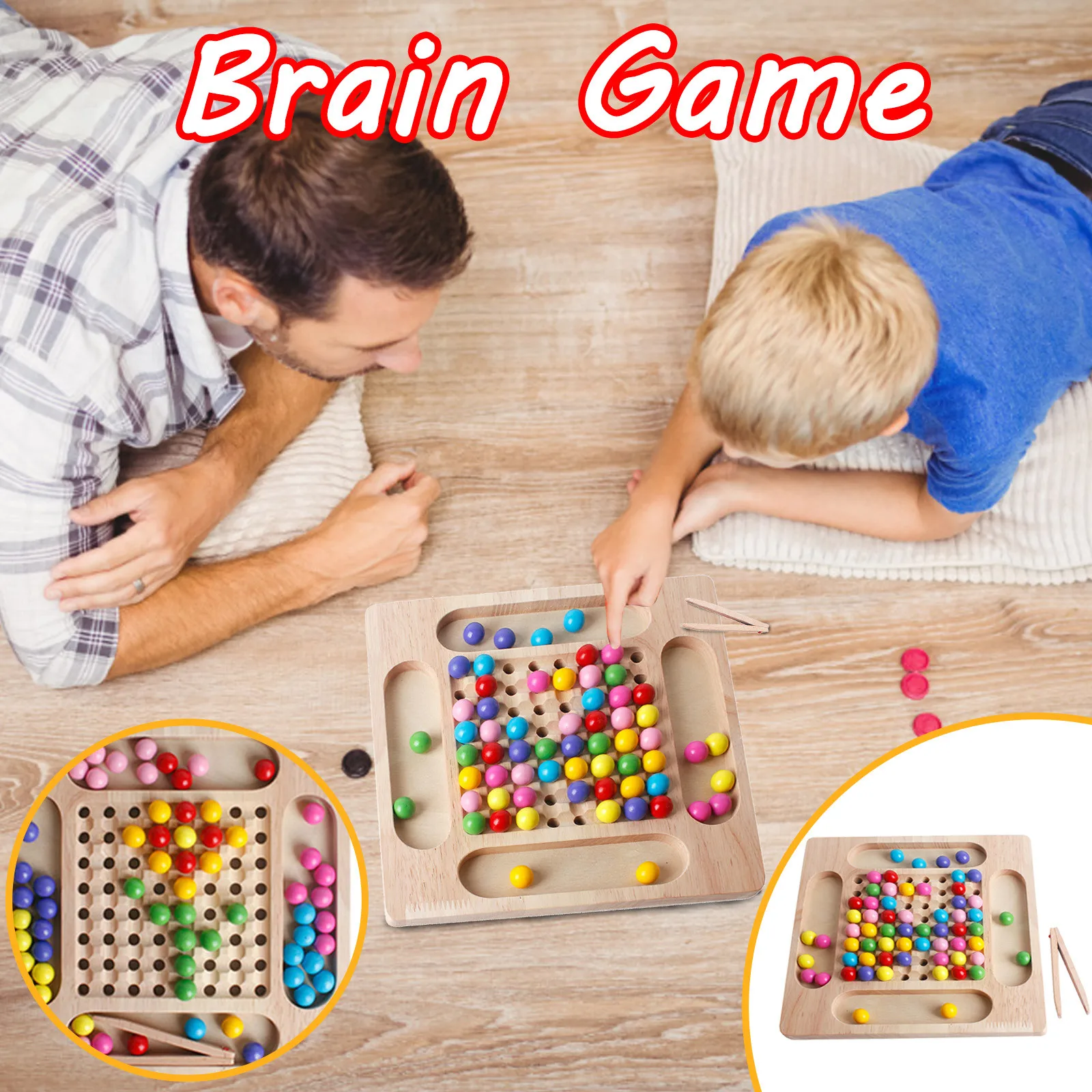 

Bead Elimination Board Game For Kids Rainbow Ball Toy Wooden Children Educational Multicolor Bead Game For Home Multicolor