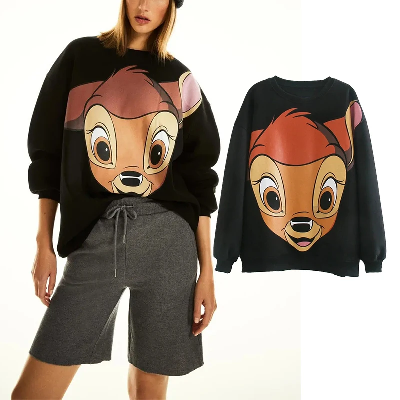 Женский свитшот Za 2021 пуловер в стиле Харадзюку новая одежда с мультяшным принтом