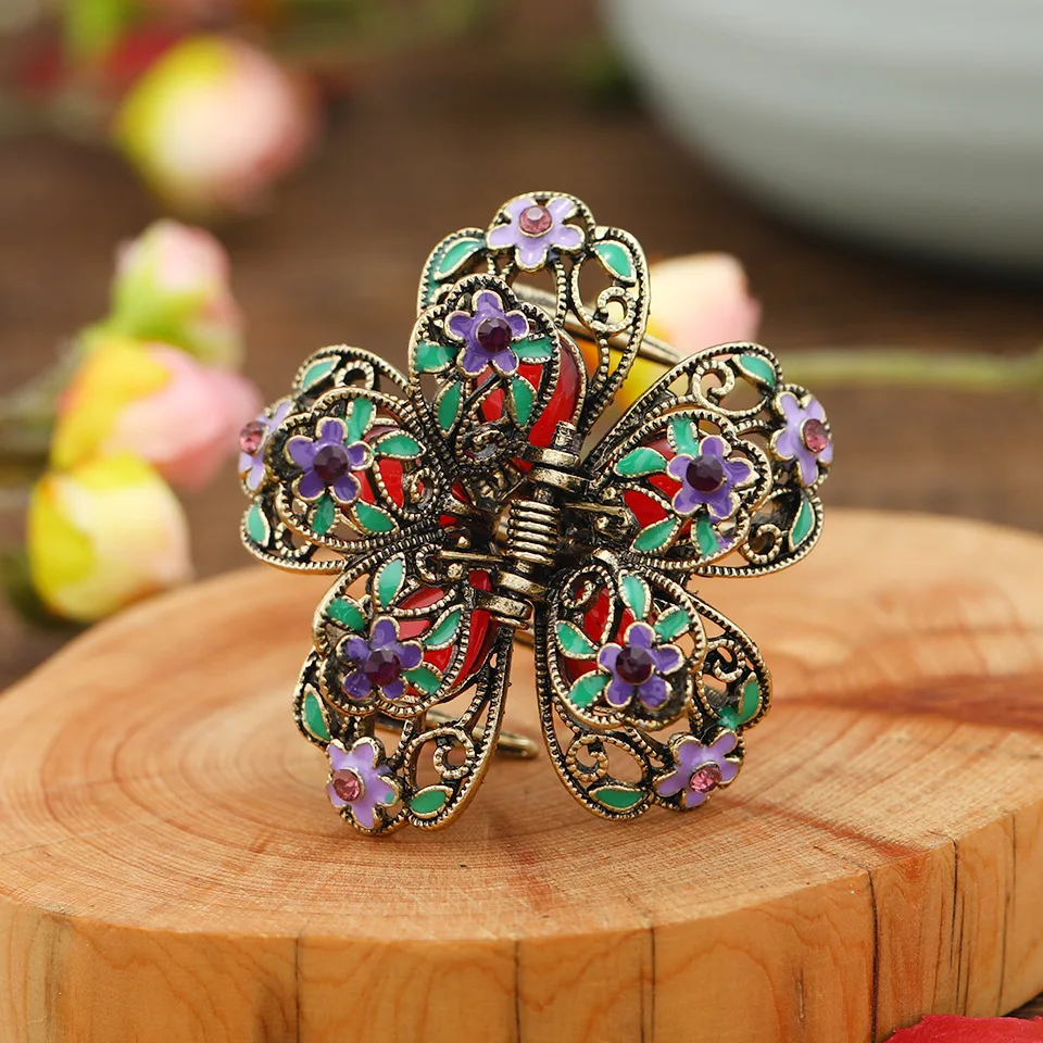

Metal Creative Vintage Flower Butterfly Hollow Hair Catch Painted Women Girl Hair Pin Clip Claw Accessories Hairpin Hairclip