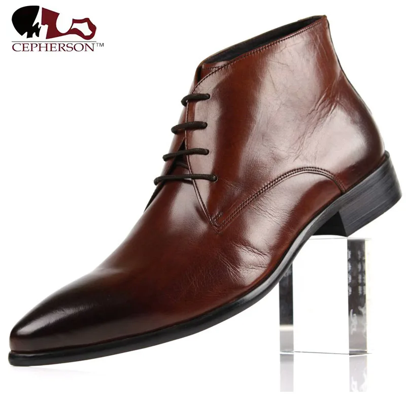 

2021 New Men Fashion Dress Shoes Handmade Solid Color PU Faux Suede Wingtip Lace-up Classic Business Casual Ankle Boots