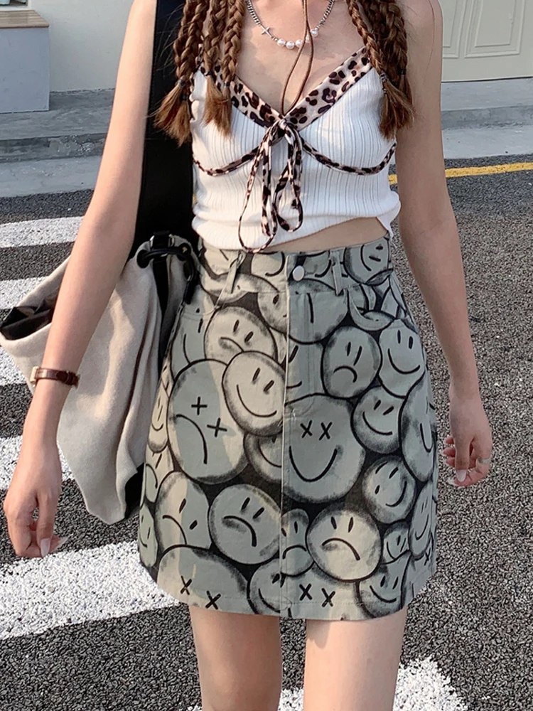 

High waist slim casual print hip skirt summer 2021 retro Joker skirts women