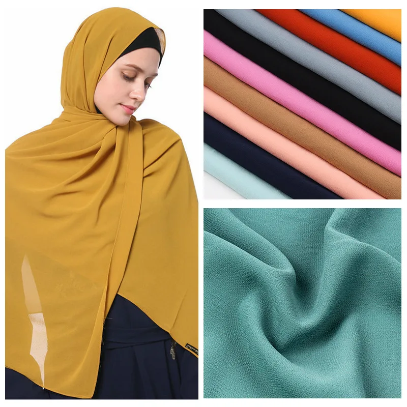 Качественные длинные шифоновые сарфы хиджабы для женщин однотонная шаль на