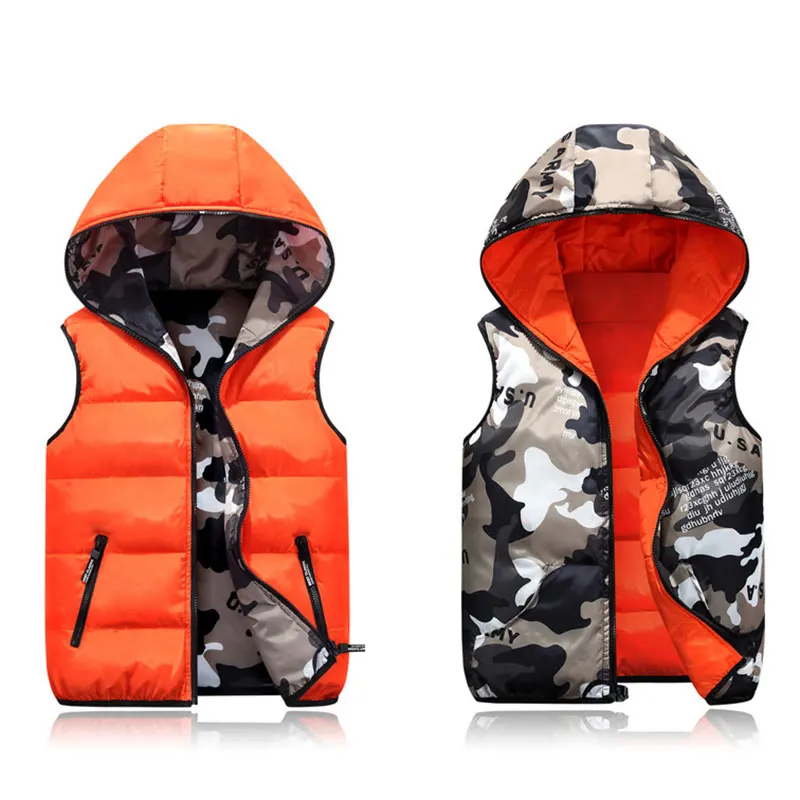 

Женская жилетка с капюшоном, двусторонняя камуфляжная теплая безрукавка, зимняя Черная куртка, верхняя одежда, пальто без рукавов