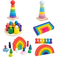 rainbow 3d puzzles wooden toys rainbow stacked balance baby montessori educational toys for children
