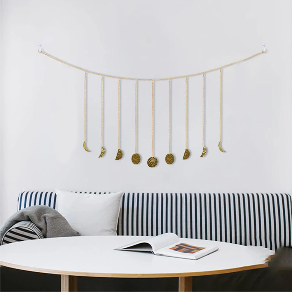 

Moon Phase Display Decoration Golden Moon Hanging Ornament Chains for Bedroom Living Room TV-Wall