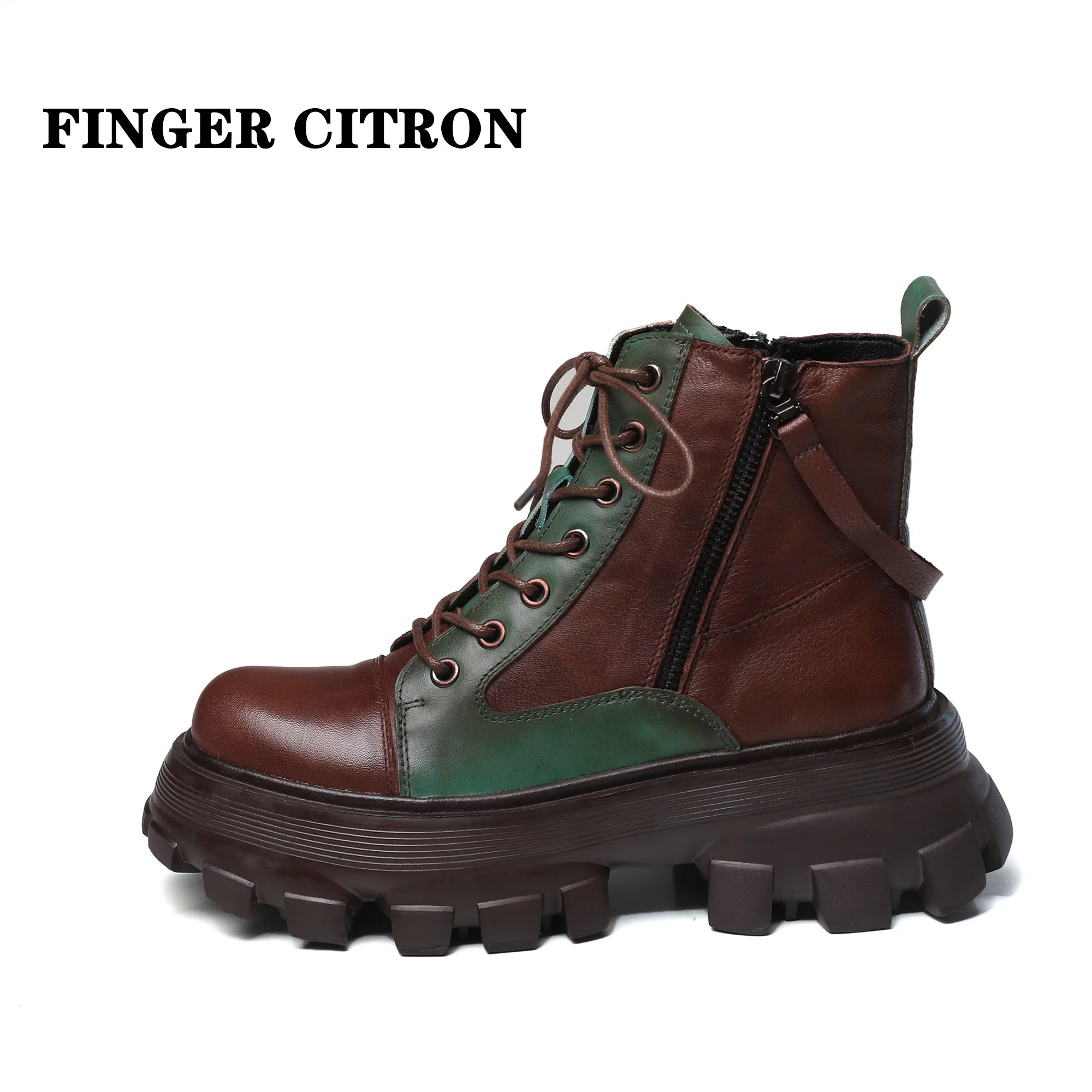 

Finger Citron Women Chelsea Anckle Boots Genuine Cow Leather For Spring Autumn And Winter Platform Light By Handmade Size 35--40