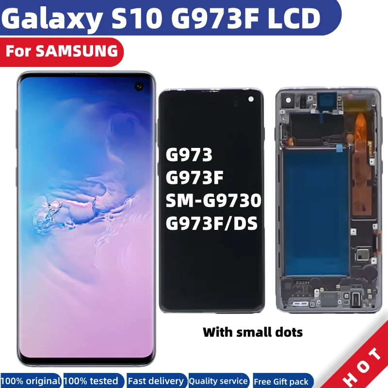 

ORIGINAL AMOLED Galaxy S10 LCD Display with frame for SAMSUNG G973 G973F LCD SM-G9730 G973F/DS Touch Screen Digitizer With dots